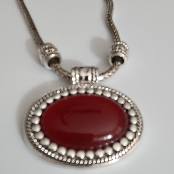 NWT Talbots necklace earrings set Bali silver red wheat chain NOS lucite - Picture 4 of 11